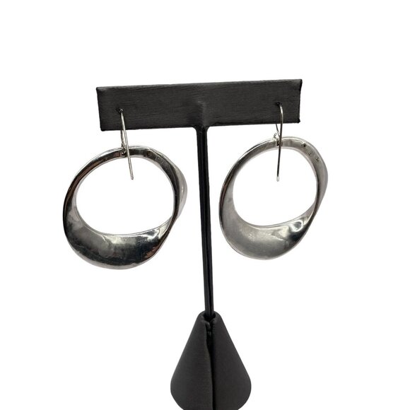 Sterling Silver Plated Abstract Open Hoop Earrings Pierced Signed Israel - Picture 4 of 14